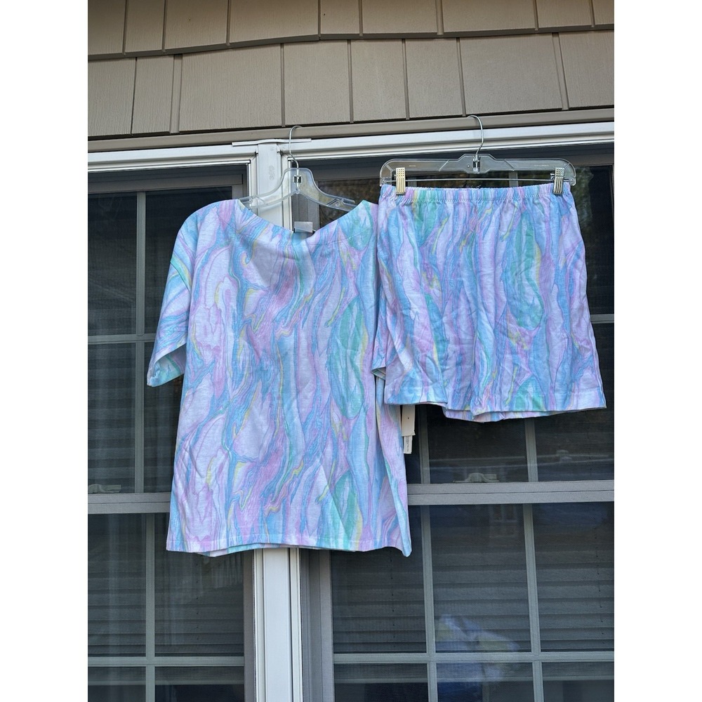 Vtg 90's Pastel Tie-die Two Piece Shorts + Shirt Set Wear it Out SML New w/ tags